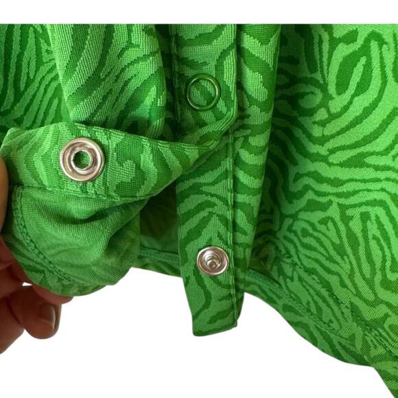 Andie Swim Crop Jacket Womens Medium Green Jacquard Zebra Lightweight Snap Front - Picture 5 of 8